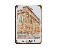 Plaque en métal vintage Athènes Grèce Voyage Plaque en étain Vintage Amusante Maison Cuisine Bar Club Cave Décoration murale rustique 14 x 20 cm