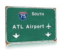 Plaque en métal vintage Atl pour aéroport Interstate 75 South Road Sign Urban Rural Street Airport - Décoration murale pour café, bar, club, chambre à coucher - 61 x 81 cm