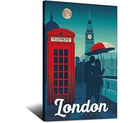 Plaque en métal vintage avec cabine téléphonique anglaise et Londres - Décoration murale de voyage - 30 x 43 cm