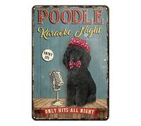 Plaque en métal vintage avec caniche « Karaoke Only Hits All Night » - Décoration murale rétro - Pour maison, cuisine, salle de bain, chambre à coucher, salon, bar, café, club, grotte - Cadeau - 20,3