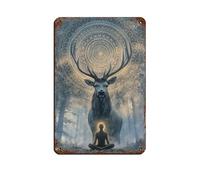 Plaque en métal vintage avec cerf mystique et méditation, décoration murale pour pub, club, café, bar, maison, 20 x 30 cm