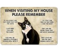 Plaque en métal vintage avec chat noir humoristique « When Visiting My House Please Remember » - 20,3 x 30,5 cm (266)