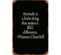 Plaque en métal vintage avec citation de Winston Churchill - Attitude Is A Little Thing That Makes A BIG Differance - 30,5 x 20,3 cm