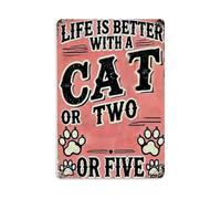 Plaque en métal vintage avec citation « Life Is Better with A Cat Or Two » - Décoration murale - 40,6 x 30,5 cm