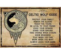 Plaque en métal vintage avec code loup celtique « Protect Your Family Honor The Elders Teach Country » - Décoration murale pour maison, chambre à coucher, salon - 20,3 x 30,5 cm