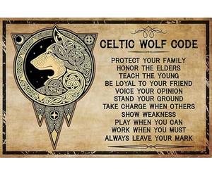 Plaque en métal vintage avec code loup celtique « Protect Your Family Honor The Elders Teach Country » - Décoration murale pour maison, chambre à coucher, salon - 20,3 x 30,5 cm