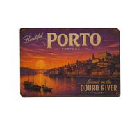 Plaque en métal vintage avec coucher de soleil sur le fleuve Douro Lumière dorée Portugal