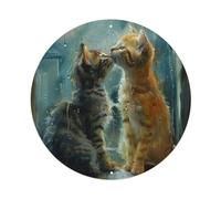 Plaque en métal vintage avec deux chatons tigrés mignons - Interaction intime - Décoration murale pour café, club, bar, bureau, jardin - 20,3 x 20,3 cm