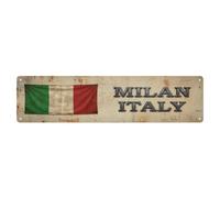 Plaque en métal vintage avec drapeau de Milan Italie