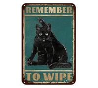 Plaque en métal vintage avec impression « Coffee Cats Remember To Wipe » - Poster en métal - Chat noir - Pour la maison, les cafés, la salle de bain - 20,3 x 30,5 cm