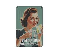 Plaque en métal vintage avec impression Gin O'Clock, décoration murale pour pub, club, café, bar, maison, 20 x 30 cm