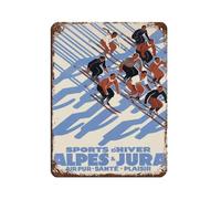Plaque en métal vintage avec inscription « Alpes suisses et Jura » - Motif sports d'hiver - Décoration murale rétro - 30 x 40 cm