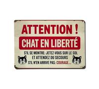 Plaque en métal vintage avec inscription « Attention Chat en Liberte Courage » pour café, bar, pub, maison, décoration murale, poster en métal, 20,3 x 30,5 cm