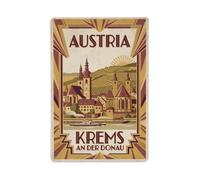 Plaque en métal vintage avec inscription « Austria Historic Riverside Town | Plaque murale de style vintage pour café, bar, bureau, maison, jardin, porte d'entrée, chambre à coucher et couloir 20,3 x