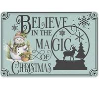 Plaque en métal vintage avec inscription « Believe in the Magic of Christmas » pour maison, cuisine, café, bar, club, jardin, 20,3 x 15,2 cm