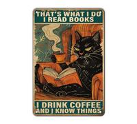 Plaque en métal vintage avec inscription « Café, chat noir », « C'est ce que je fais, je lis, livre », pour décoration murale extérieure, bar, bureau, maison, 20,3 x 30,5 cm
