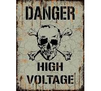 Plaque en métal vintage avec inscription « Danger High Voltage Skull Crossbonretro Look Age » - 20,3 x 30,5 cm
