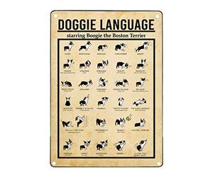 Plaque en métal vintage avec inscription « Doggie Language Knowledge » - Décoration murale - Cadeau amusant pour la maison, la cuisine, le garage, la salle de bain, la ferme, le jardin, le bar, le
