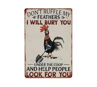 Plaque en métal vintage avec inscription « Don't Rub My Feathers I'll Bury You » - Décoration murale rétro - 20,3 x 30,5 cm