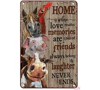 Plaque en métal vintage avec inscription « Home is Where Love Resides Memories are Created Friends Always Belong and Laughter Never Ends » - Décoration d'intérieur rustique - 20,3 x 30,5 cm
