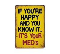 Plaque en métal vintage avec inscription « If You're Happy And You Know It » - Décoration murale pour jardin, chambre, café, bar, maison - 20,3 x 30,5 cm
