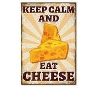 Plaque en métal vintage avec inscription « Keep Calm And Eat Cheese » - Décoration murale rétro pour maison, cuisine, bar, café, club, verger, 15,2 x 20,3 cm