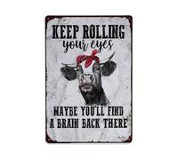 Plaque en métal vintage avec inscription « Keep Rolling Your Eyes Maybe You'll Find A Brain » - Décoration murale pour bureau, salon, bar - 20,3 x 30,5 cm