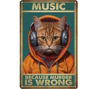 Plaque en métal vintage avec inscription « Music Because Murder Is Wrong » - Décoration murale amusante pour cuisine, bureau, chambre, bars, restaurants, cafés, pubs - 20,3 x 30,5 cm