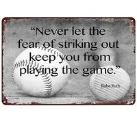 Plaque en métal vintage avec inscription « Never Let The Fear of Striking Out Keep You from Playing The Game » - Décoration murale pour maison, bar, pub, club, café, chambre à coucher, 20,3 x 30,5 cm
