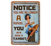 Plaque en métal vintage avec inscription « Notice You are no longer a Trespass you are now a target » pour cafés, restaurants, hôtels, bars, fermes, portail de jardin (20,3 x 30,5 cm)