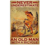 Plaque en métal vintage avec inscription « Old Man Riding The Bike » « Never Underestimate an Old Man with A Bicycle » - Décoration murale en métal - Cadeau amusant pour chambre et bureau - 20,3 x