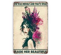 Plaque en métal vintage avec inscription « She Was Herself And That'S What Made Her Beautiful » - Pour bureau, personnes, cafés, clubs, garage, hôtel, boutiques, salon, maison - 20,3 x 30,5 cm