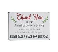 Plaque en métal vintage avec inscription « Thank You for Delivery Drivers » - Décoration murale pour bureau, salon, bar - 20,3 x 30,5 cm