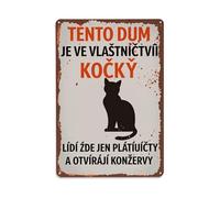 Plaque en métal vintage avec inscription « This House Is Owned By The Cat People Here Just Pay Rent And Open Cans » - Décoration murale - Cadeau idéal pour bar, maison, cave, cuisine, buanderie - 20,3