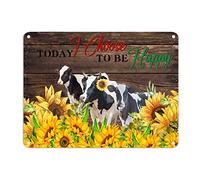 Plaque en métal vintage avec inscription « Today I Choose to Be Happy » - Motif vache entendu - 30,5 x 40,6 cm - Coupe-vent - Pour la maison, la cuisine, la salle de bain, le garage
