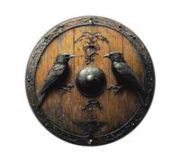 Plaque en métal vintage avec inscription « Two Ravens On Shield » - Décoration murale pour maison, bar, café, cuisine, buanderie - 20,3 x 20,3 cm
