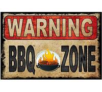Plaque en métal vintage avec inscription « Warning BBQ Zone » - Décoration murale - 20,3 x 30,5 cm