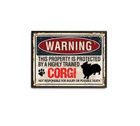Plaque en métal vintage avec inscription « Warning The Corgi owner's Property is Protected by The Corgi » - Décoration murale amusante - 30,5 x 40,6 cm - Avec cadre en métal noir