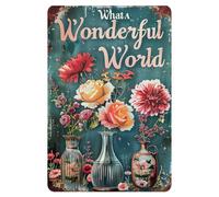 Plaque en métal vintage avec inscription « What A Wonderful World Flower » - En aluminium - Pour jardin, maison, bar, café - 20,3 x 30,5 cm