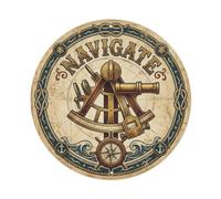 Plaque en métal vintage avec instrument de navigation sextant rond