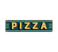Plaque en métal vintage avec logo pizza avec illustrations de nourriture vibrantes - Décoration murale rétro - 10,2 x 40,6 cm