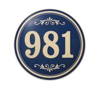 Plaque en métal vintage avec numéro de maison 981 | Plaque murale ronde de style vintage de 20,3 x 20,3 cm pour café, club, bar, bureau, maison, jardin, porte d'entrée
