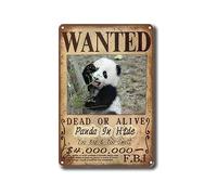Plaque en métal vintage avec panda caché Wanted