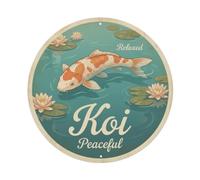 Plaque en métal vintage avec poissons Koi Fish Relaxed Peaceful Calm Waters Tranquil Serene Quiet - Décoration murale pour café, club, bar, bureau, jardin - 20,3 x 20,3 cm
