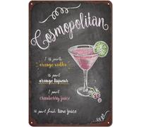 Plaque en métal vintage avec recettes de cocktails, décoration murale pour maison, bar, cosmopolite, 20,3 x 30,5 cm