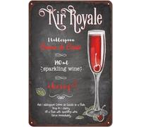 Plaque en métal vintage avec recettes de cocktails, décoration murale pour maison, bar, Kir Royale 20,3 x 30,5 cm