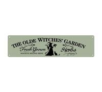 Plaque en métal vintage avec silhouette de sorcière, chat herbes, jardin, décoration murale, 10,2 x 40,6 cm