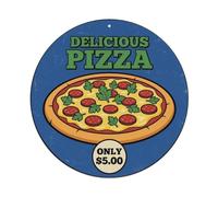 Plaque en métal vintage avec tranche de pizza italienne traditionnelle persil - Décoration murale pour café, club, bar, bureau, jardin - 20,3 x 20,3 cm