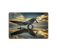 Plaque en métal vintage,avion, coucher de soleil,Vintage Art Sign Home Kitchen Bar Cafe Club Cave Décoration Tin Sign-30 x 40 cm (12 x 16 inch) C-13