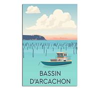 Plaque en métal vintage Bassin d'Arcachon France - Décoration murale rustique - Pour café, bar, chambre à coucher, maison - 14 x 20 cm